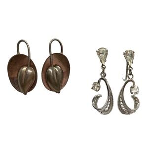 Vintage Lot of 2 Screw‎ Back Earrings Sterling 925 Silver 8.2g Am Lee Rhinestone